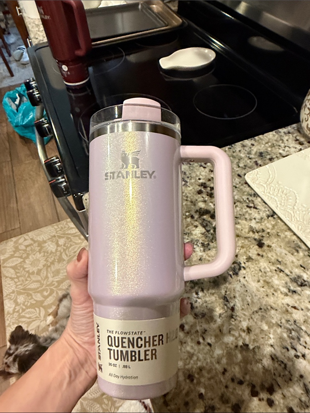 Stanley Pink Glitter Quencher Tumbler with Handle
